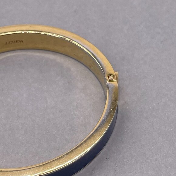 J. Crew Blue Enamel Hinged Bangle Bracelet Gold Tone - Picture 4 of 7